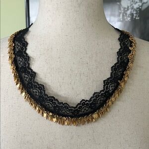 Express gold-toned leaf or chevron chain necklace with a black lace choker